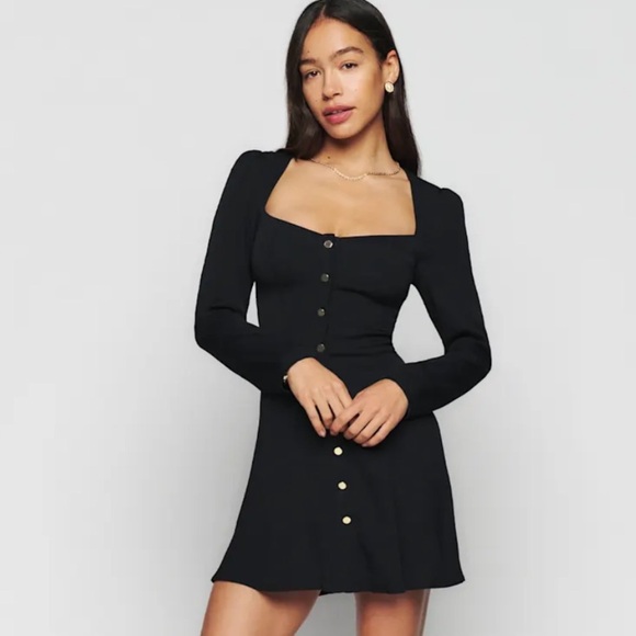 Reformation Indira Black Mini Dress - Picture 2 of 9